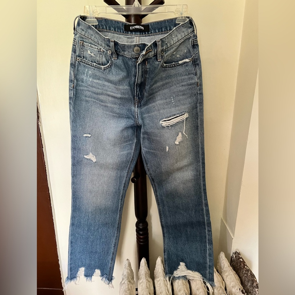 Express jeans straight ankle high rise 100 percent cotton size 0